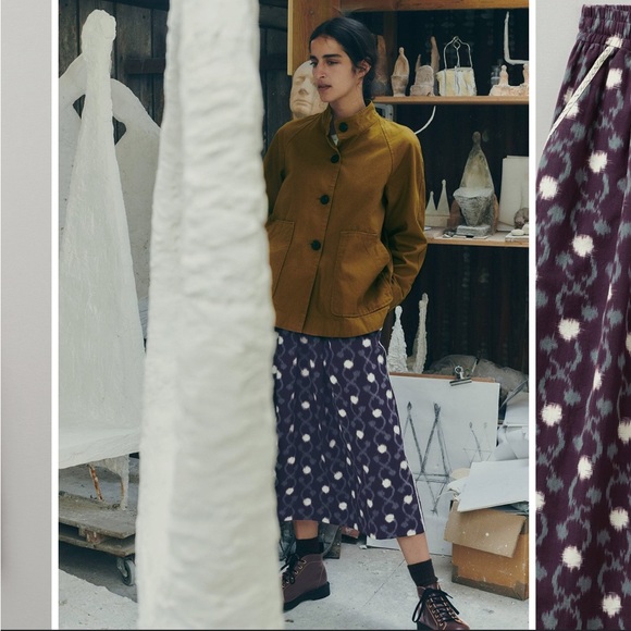 TOAST UK Trailing Ikat Organic Cotton Skirt | Chocolate/Dusted Mint - Picture 2 of 7